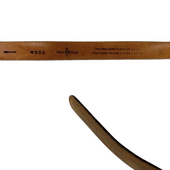 Hunt Club Brown Leather Belt Made in USA Size 34 Glove Leather Brass Buckle - Picture 3 of 8